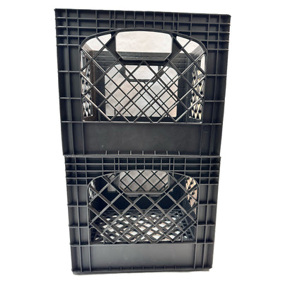 MIRAMAR Milk Crate, Stackable Plastic Storage with Handles, 16 Qt, Black, 4 Pack