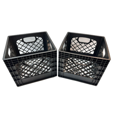 MIRAMAR Milk Crate, Stackable Plastic Storage with Handles, 16 Qt, Black, 4 Pack