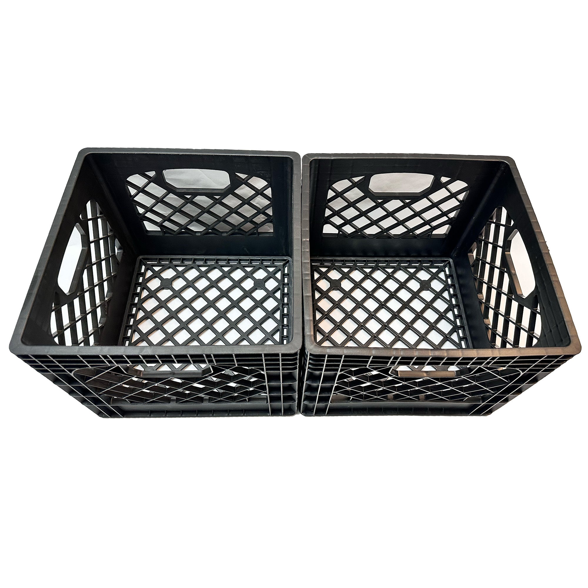 MIRAMAR Milk Crate, Stackable Plastic Storage with Handles, 16 Qt, Black, 4 Pack