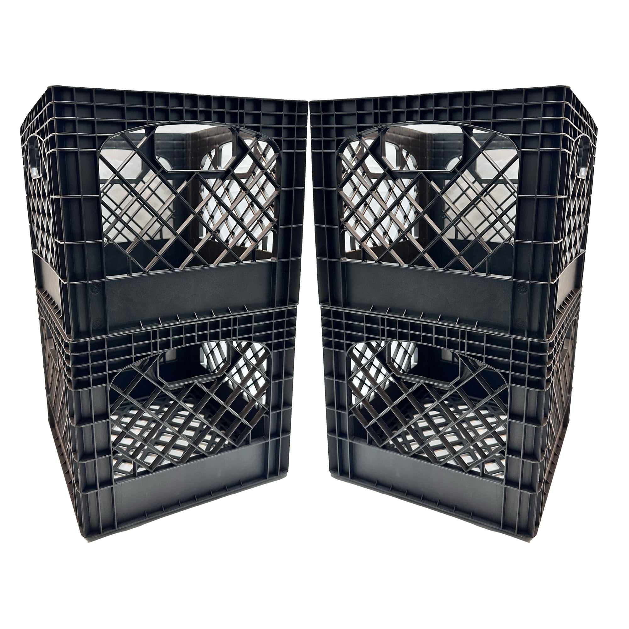 MIRAMAR Milk Crate, Stackable Plastic Storage with Handles, 16 Qt, Black, 4 Pack