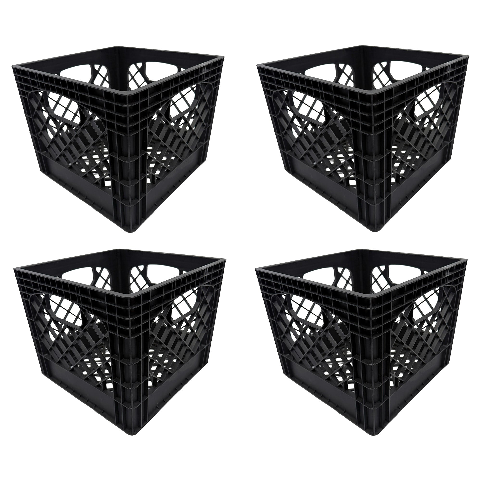 Mirapet Milk Crate, Stackable Plastic Storage with Handles, 16 Qt, Black, 4 Pack - VMInnovations