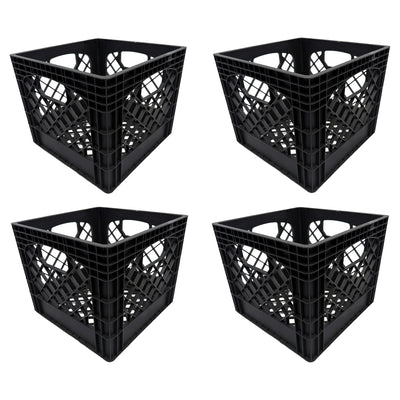 Mirapet Milk Crate, Stackable Plastic Storage with Handles, 16 Qt, Black, 4 Pack - VMInnovations