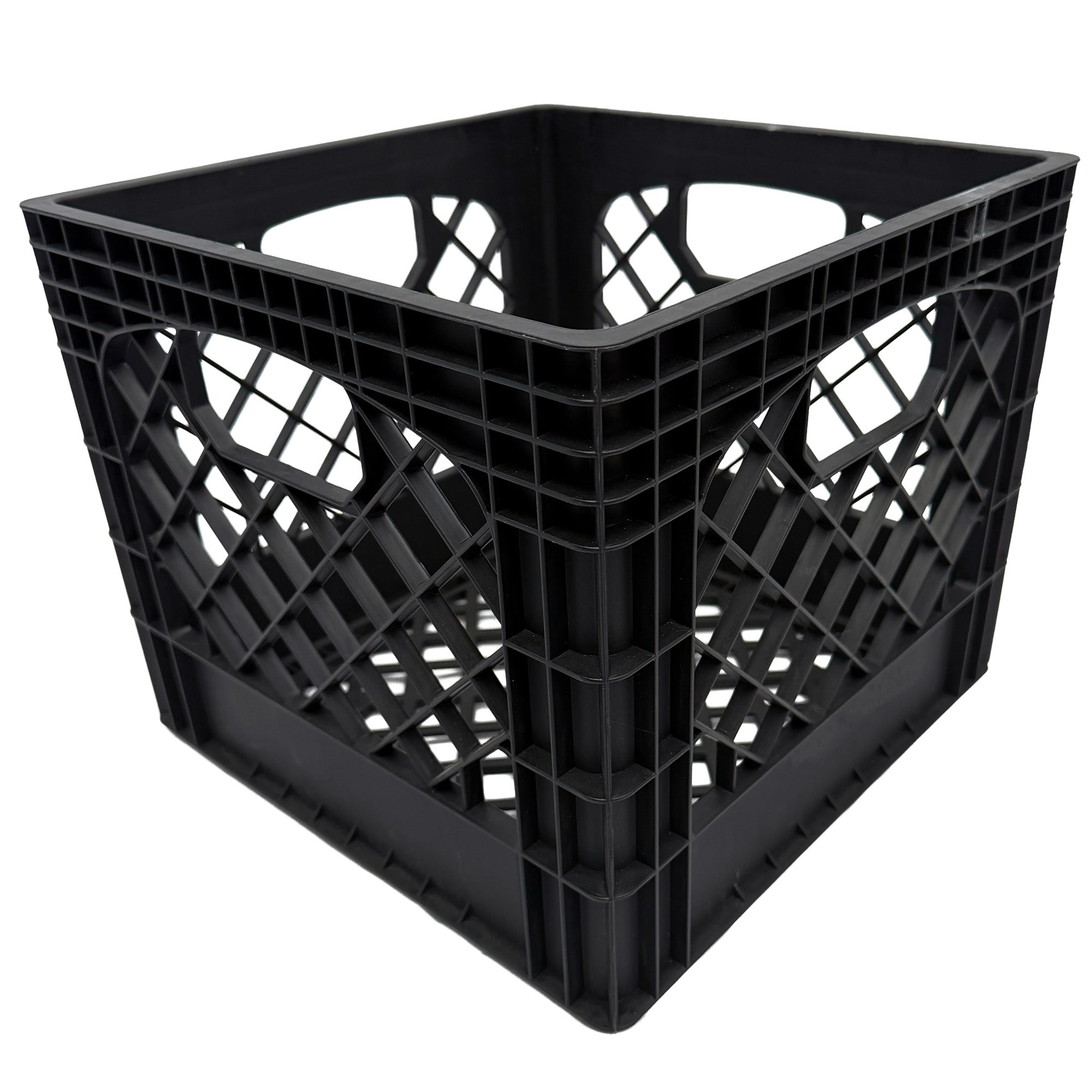 MIRAMAR Milk Crate, Stackable Plastic Storage with Handles, 16 Qt, Black, 4 Pack