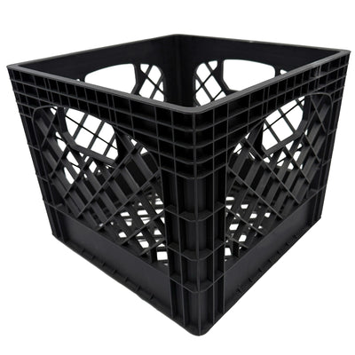 MIRAMAR Milk Crate, Stackable Plastic Storage with Handles, 16 Qt, Black, 4 Pack