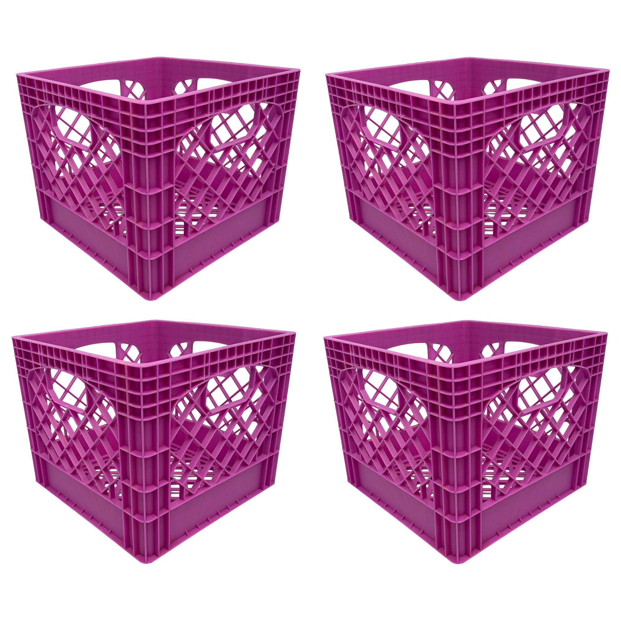 Mirapet Milk Crate, Stackable Plastic Storage with Handles, 16 Qt, Berry, 4 Pack - VMInnovations