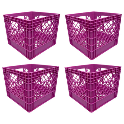 Mirapet Milk Crate, Stackable Plastic Storage with Handles, 16 Qt, Berry, 4 Pack - VMInnovations