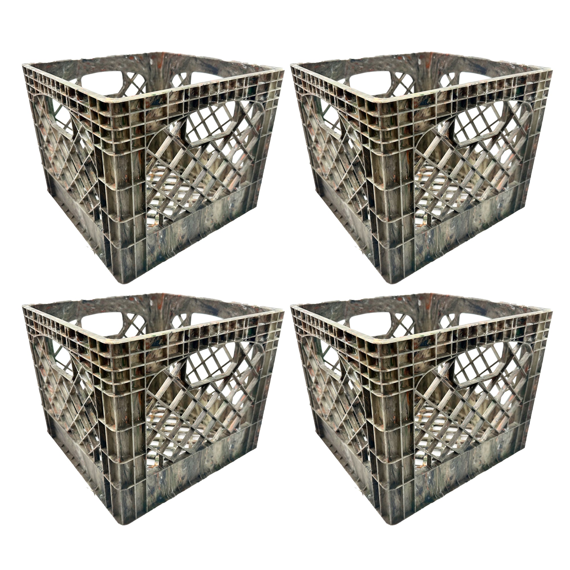 MIRAMAR Milk Crate, Stackable Plastic Storage with Handles, 16 Qt, Camo, 4 Pack - VMInnovations