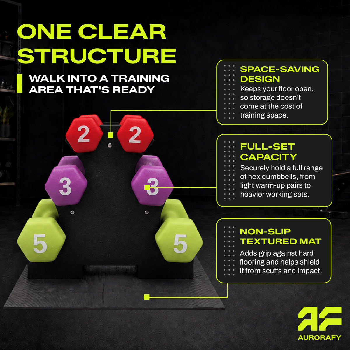 Aurorafy Neoprene Dumbbell Workout Set & Rack, 2 lbs, 3 lbs, & 5 lbs, Multicolor