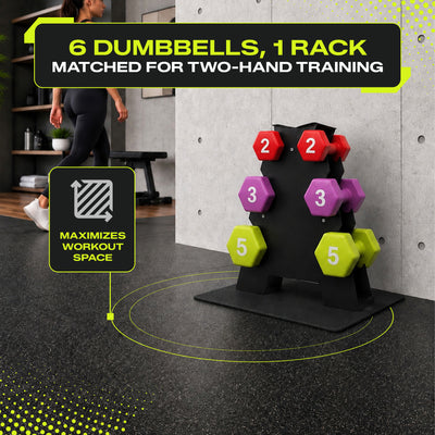 Aurorafy Neoprene Dumbbell Workout Set & Rack, 2 lbs, 3 lbs, & 5 lbs, Multicolor