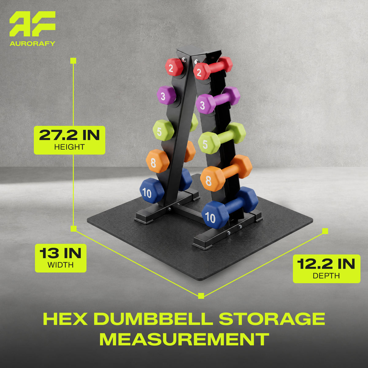 Aurorafy Neoprene Dumbbell Workout Set w/ Rack, 2, 3, 5, 8, & 10lbs, Multicolor