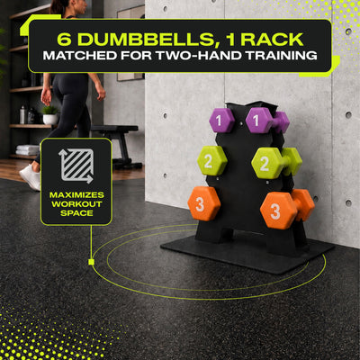 Aurorafy Neoprene Dumbbell Workout Set & Rack, 1 lbs, 2 lbs, & 3 lbs, Multicolor