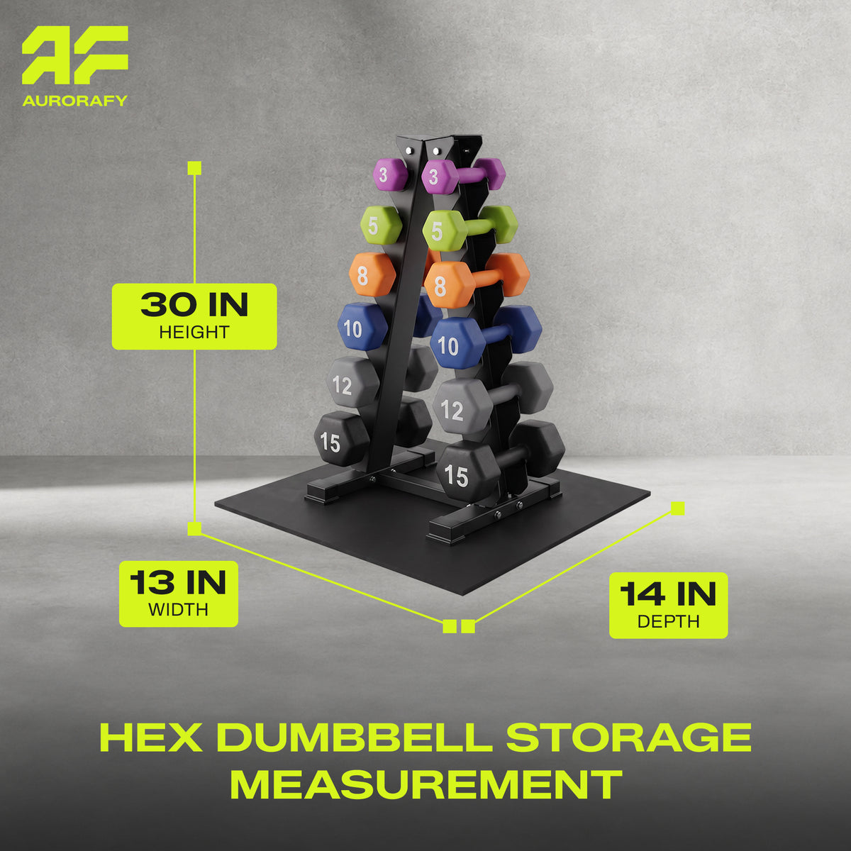 Aurorafy Neoprene Dumbbell Set w/ Rack, Pairs of 3, 5, 8, 10, 12, 15 lb Weights
