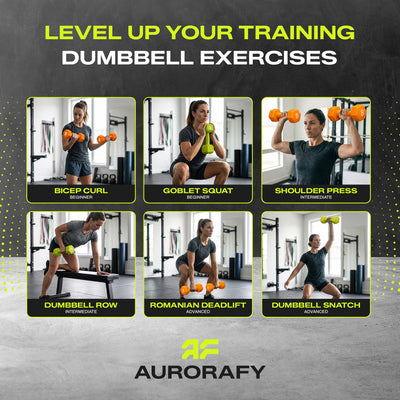 Aurorafy Neoprene Dumbbell Set w/ Rack, Pairs of 3, 5, 8, 10, 12, 15 lb Weights