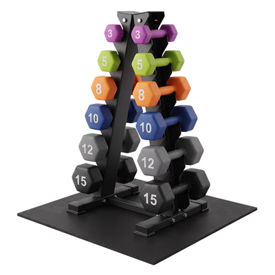 Aurorafy Neoprene Dumbbell Set w/ Rack, Pairs of 3, 5, 8, 10, 12, 15 lb Weights