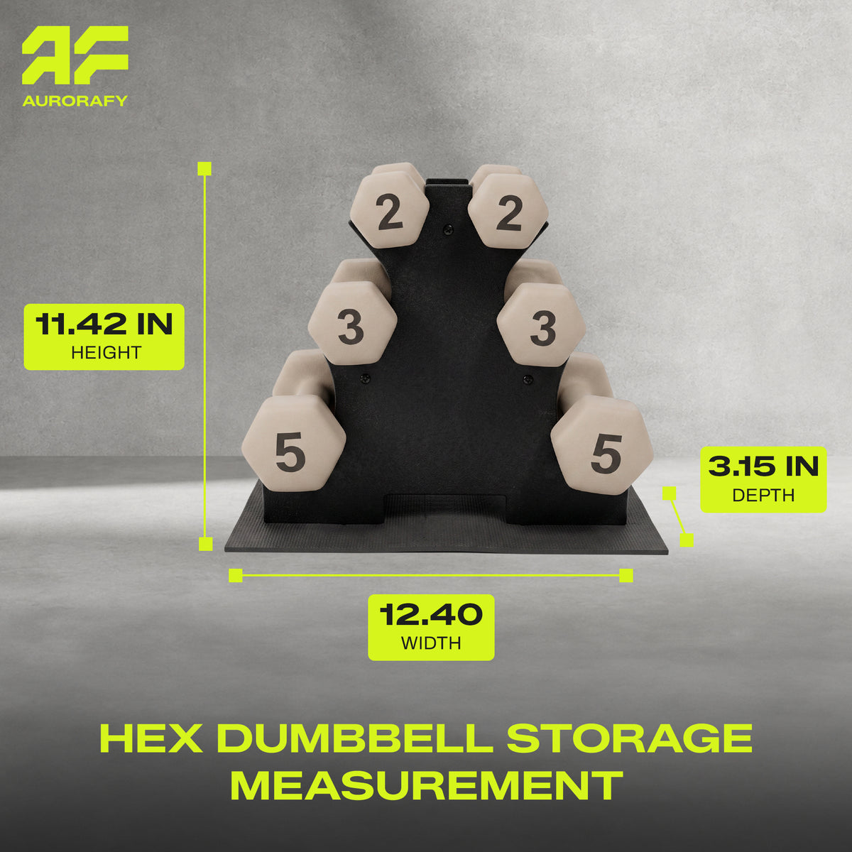 Aurorafy Neoprene Dumbbell Workout Set with Rack, 2 lbs, 3 lbs, & 5 lbs, Beige