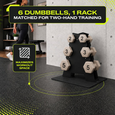 Aurorafy Neoprene Dumbbell Workout Set with Rack, 2 lbs, 3 lbs, & 5 lbs, Beige