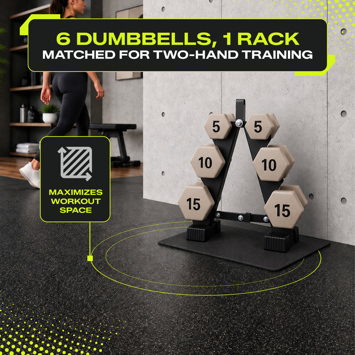 Aurorafy Neoprene Dumbbell Workout Set with Rack, 5 lbs, 10 lbs, & 15 lbs, Beige