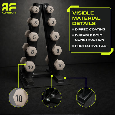Aurorafy Neoprene Dumbbell Workout Set with Rack, 2, 3, 5, 8, & 10lbs, Beige
