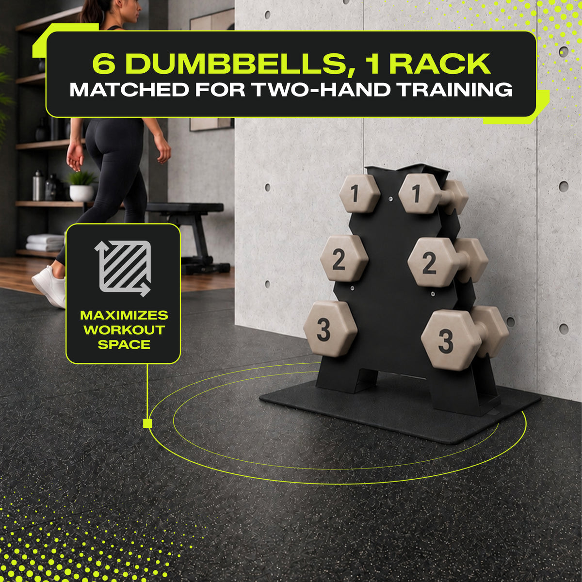 Aurorafy Neoprene Dumbbell Workout Set with Rack, 1 lbs, 2 lbs, & 3 lbs, Beige