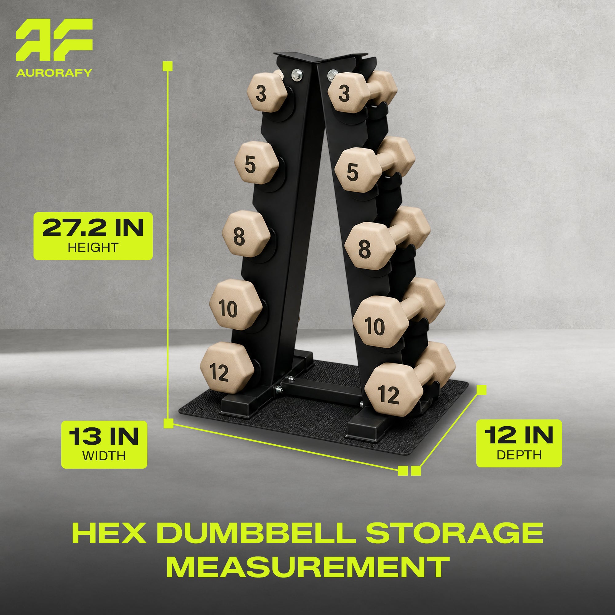 Aurorafy Neoprene Dumbbell Workout Set with Rack, 3, 5, 8 ,10, & 12 lbs, Beige