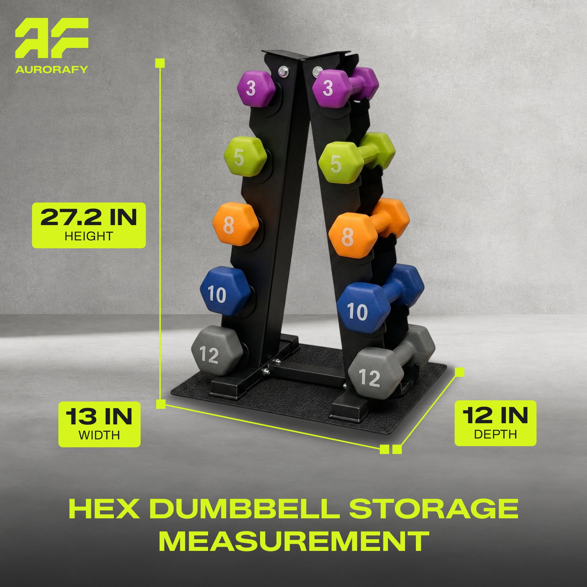 Aurorafy Neoprene Dumbbell Workout Set w/ Rack, 3, 5, 8 ,10, & 12lbs, Multicolor