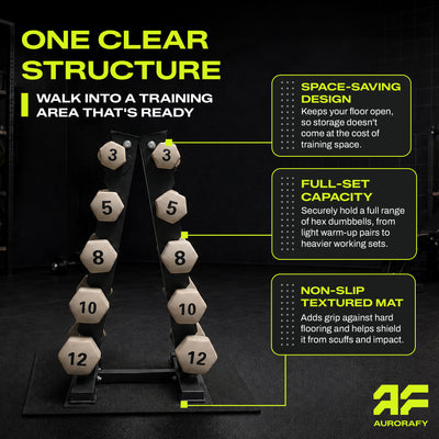 Aurorafy Neoprene Dumbbell Workout Set with Rack, 3, 5, 8 ,10, & 12 lbs, Beige