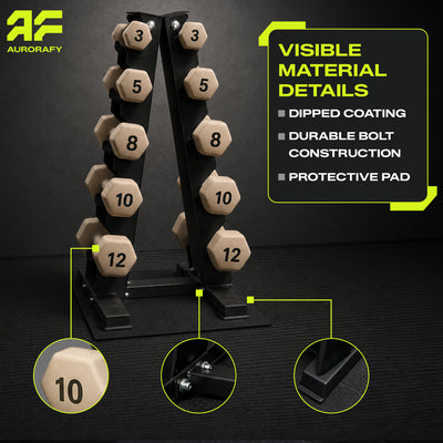 Aurorafy Neoprene Dumbbell Workout Set with Rack, 3, 5, 8 ,10, & 12 lbs, Beige