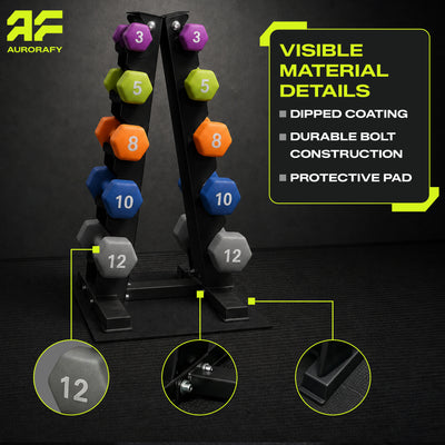 Aurorafy Neoprene Dumbbell Workout Set w/ Rack, 3, 5, 8 ,10, & 12lbs, Multicolor