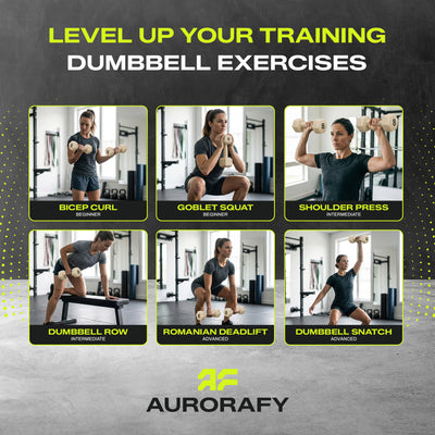 Aurorafy Neoprene Dumbbell Workout Set with Rack, 3, 5, 8 ,10, & 12 lbs, Beige