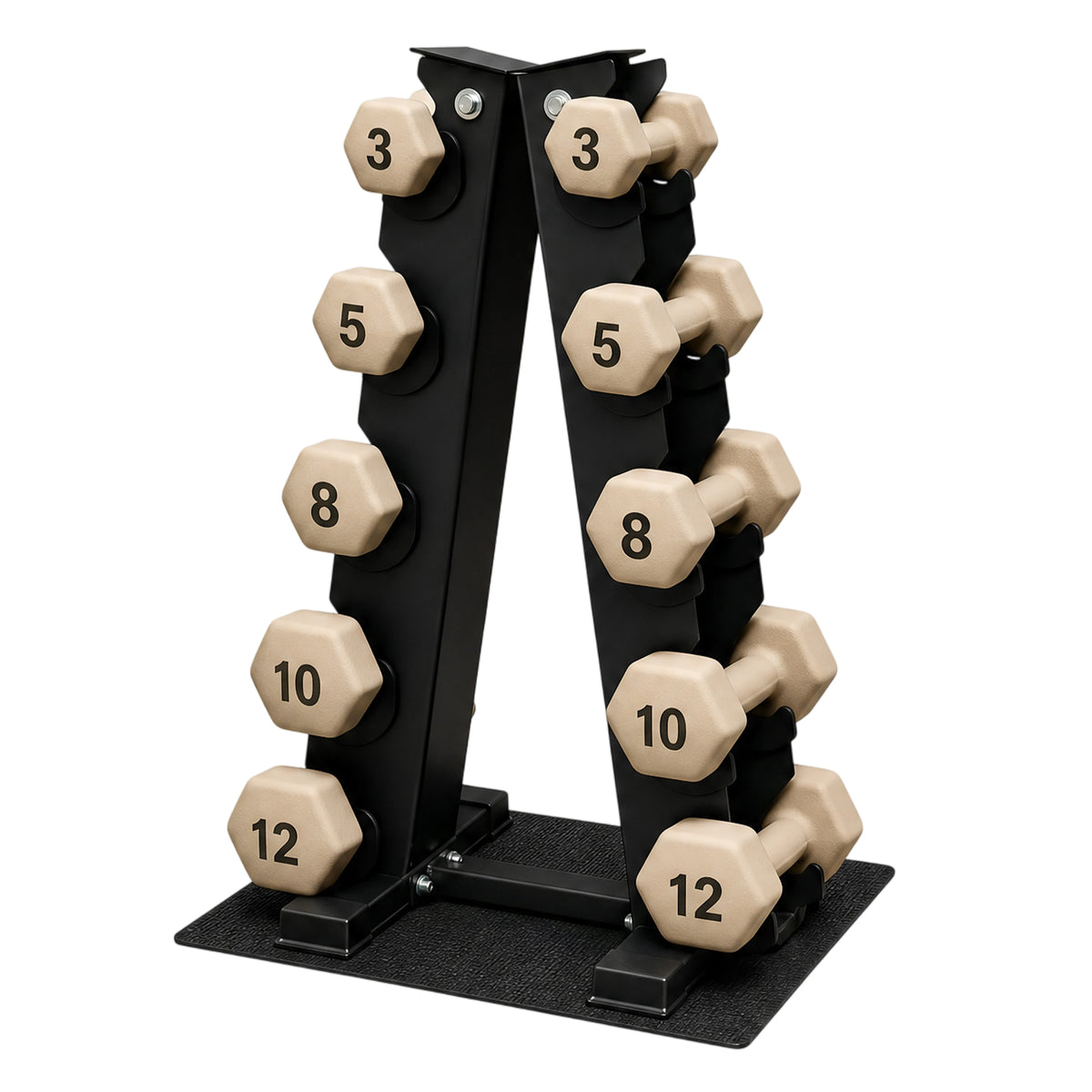 Aurorafy Neoprene Dumbbell Workout Set with Rack, 3, 5, 8 ,10, & 12 lbs, Beige