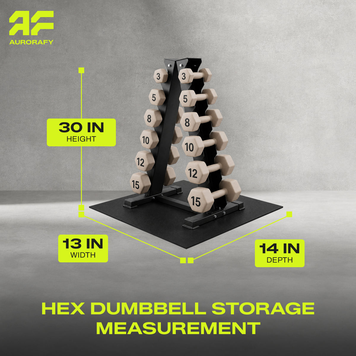 Aurorafy Neoprene Dumbbell Set w/ Rack, Pairs of 3, 5, 8, 10, 12, 15 lb Weights