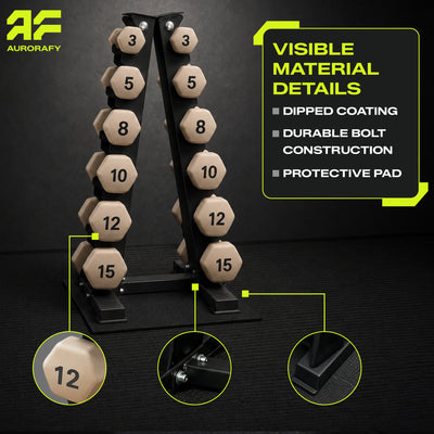 Aurorafy Neoprene Dumbbell Set w/ Rack, Pairs of 3, 5, 8, 10, 12, 15 lb Weights