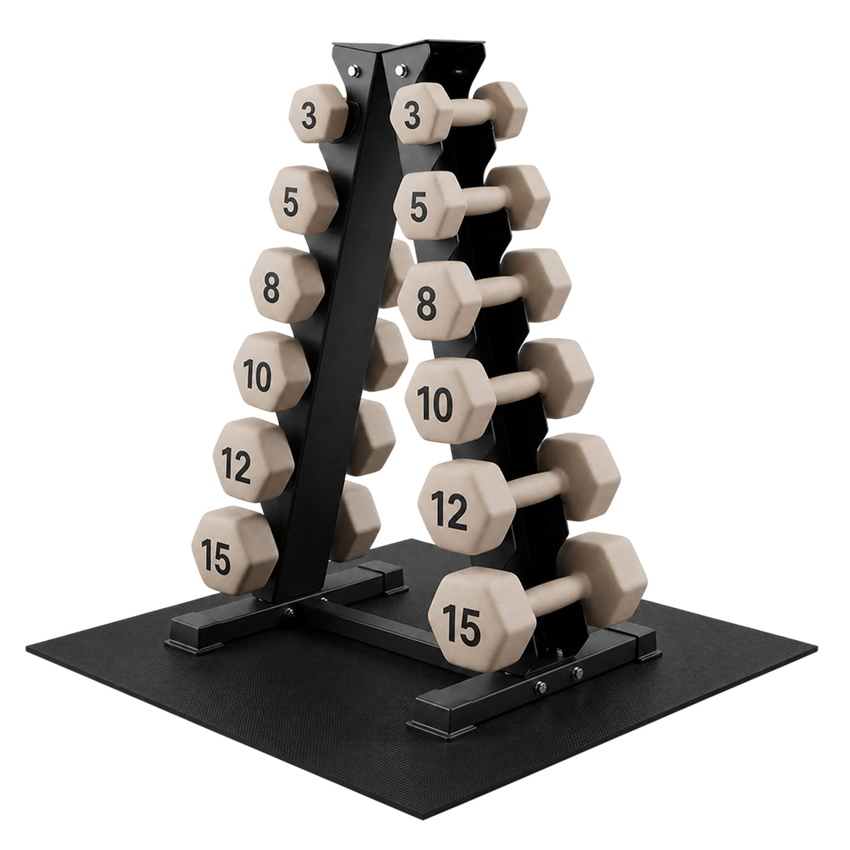 Aurorafy Neoprene Dumbbell Set w/ Rack, Pairs of 3, 5, 8, 10, 12, 15 lb Weights