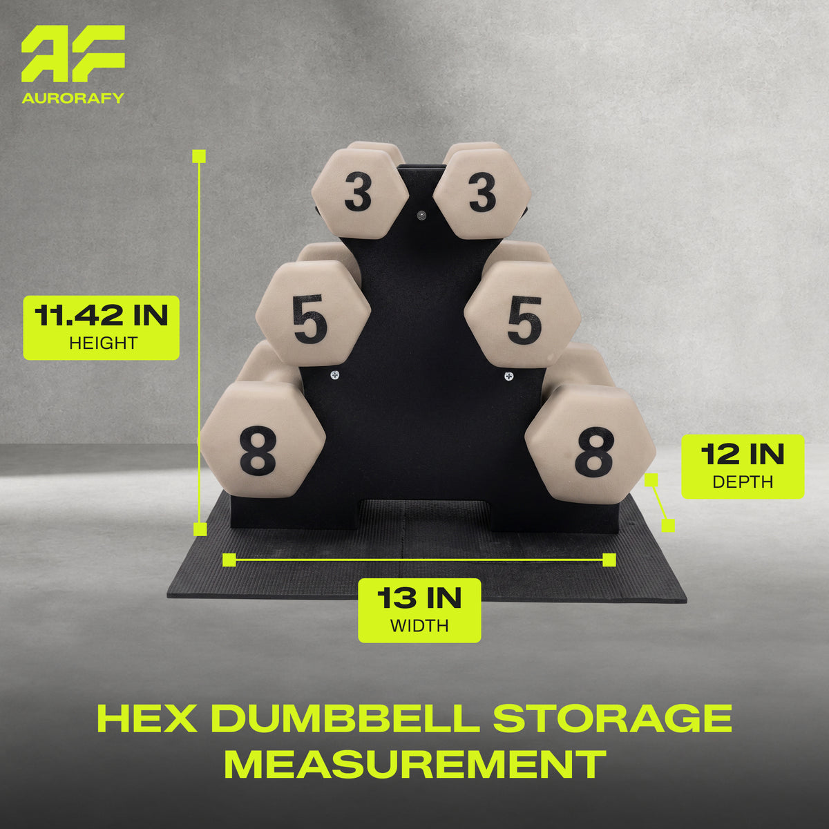Aurorafy Neoprene Dumbbell Workout Set with Rack, 3 lbs, 5 lbs, & 8 lbs, Beige