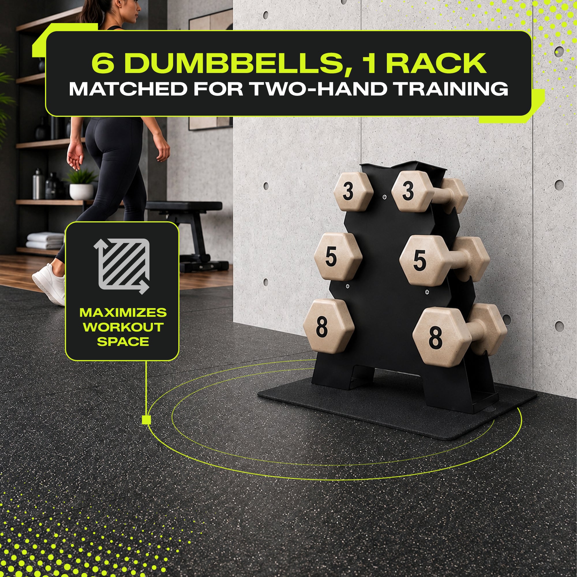 Aurorafy Neoprene Dumbbell Workout Set with Rack, 3 lbs, 5 lbs, & 8 lbs, Beige