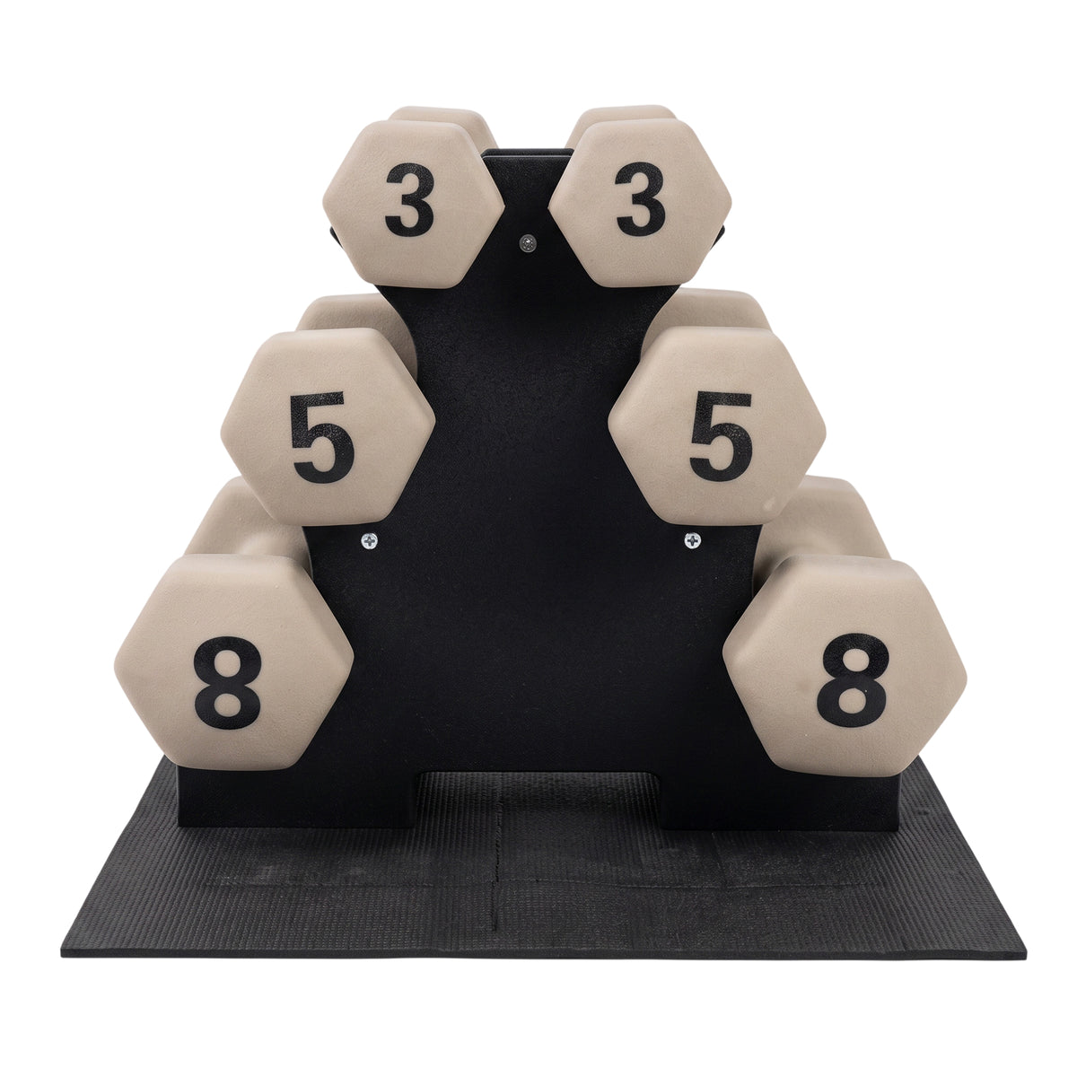 Aurorafy Neoprene Dumbbell Workout Set with Rack, 3 lbs, 5 lbs, & 8 lbs, Beige
