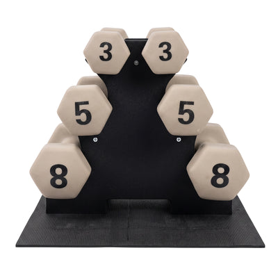 Aurorafy Neoprene Dumbbell Workout Set with Rack, 3 lbs, 5 lbs, & 8 lbs, Beige