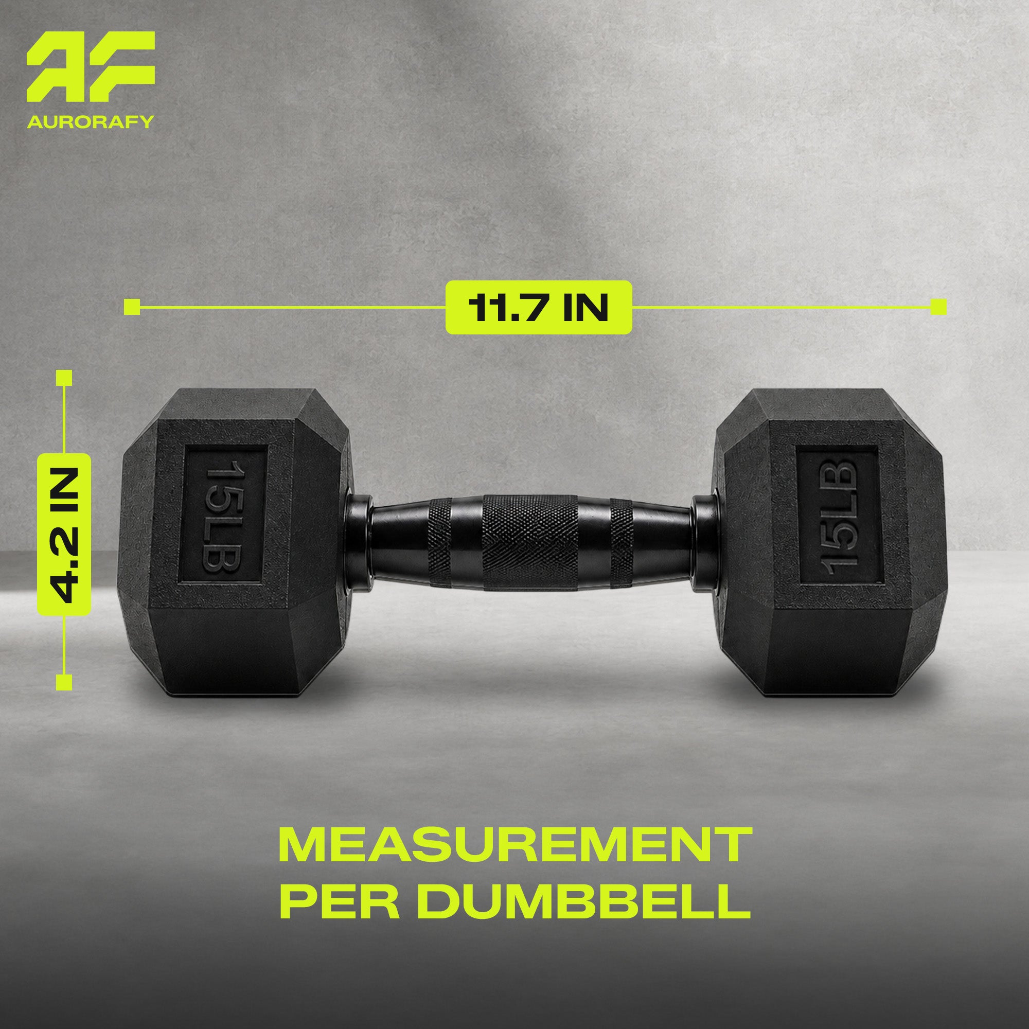 Aurorafy Hex Dumbells, Rubber Encased Strength Training Weight Set, 15 lb Pair