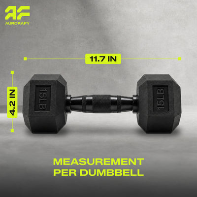 Aurorafy Hex Dumbells, Rubber Encased Strength Training Weight Set, 15 lb Pair