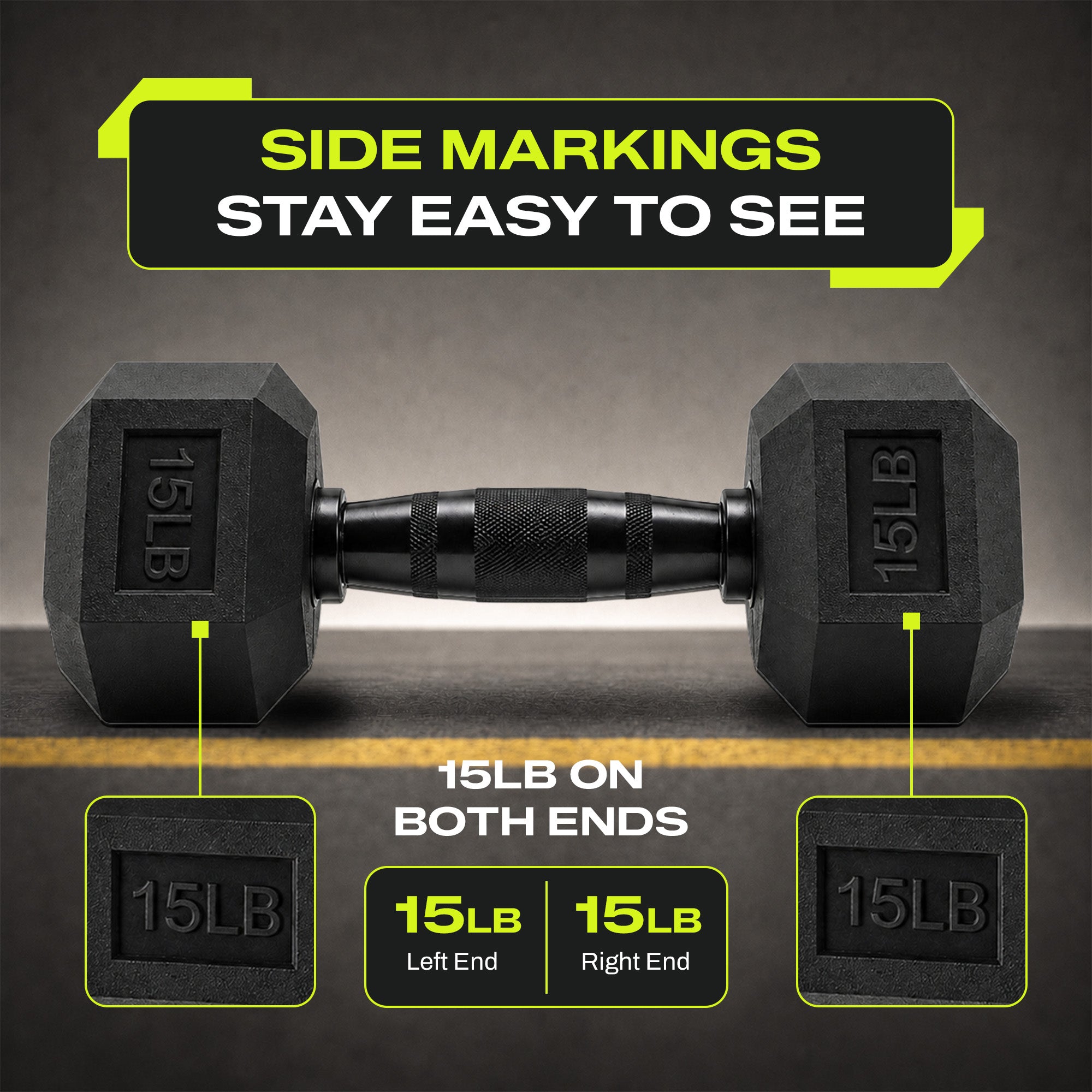 Aurorafy Hex Dumbells, Rubber Encased Strength Training Weight Set, 15 lb Pair