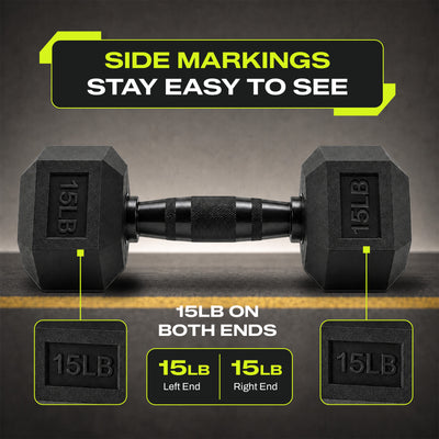Aurorafy Hex Dumbells, Rubber Encased Strength Training Weight Set, 15 lb Pair
