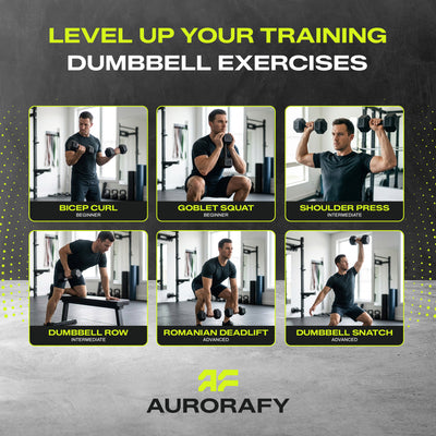 Aurorafy Hex Dumbells, Rubber Encased Strength Training Weight Set, 15 lb Pair