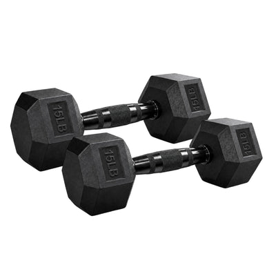 Aurorafy Hex Dumbells, Rubber Encased Strength Training Weight Set, 15 lb Pair