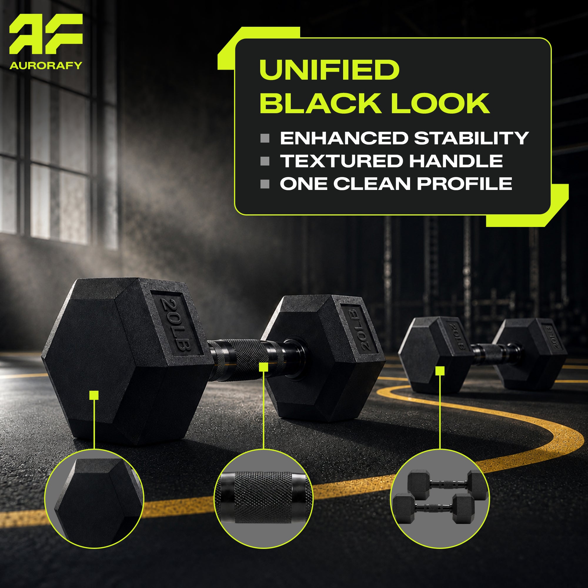 Aurorafy Hex Dumbells, Rubber Encased Strength Training Weight Set, 20 lb Pair