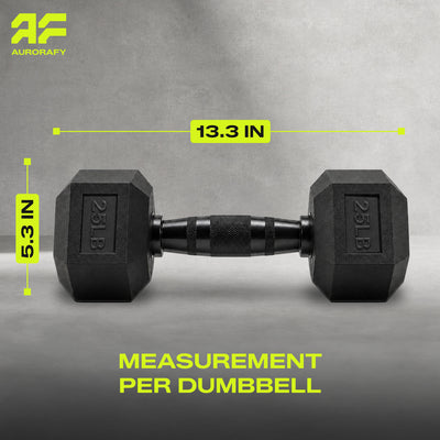 Aurorafy Hex Dumbells, Rubber Encased Strength Training Weight Set, 25 lb Pair