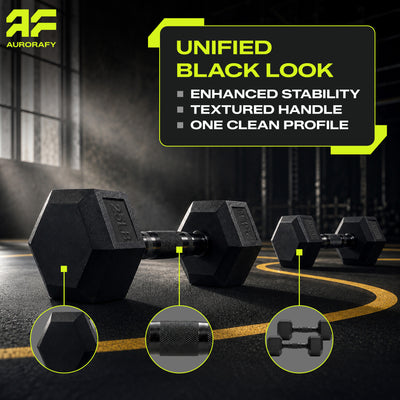 Aurorafy Hex Dumbells, Rubber Encased Strength Training Weight Set, 25 lb Pair