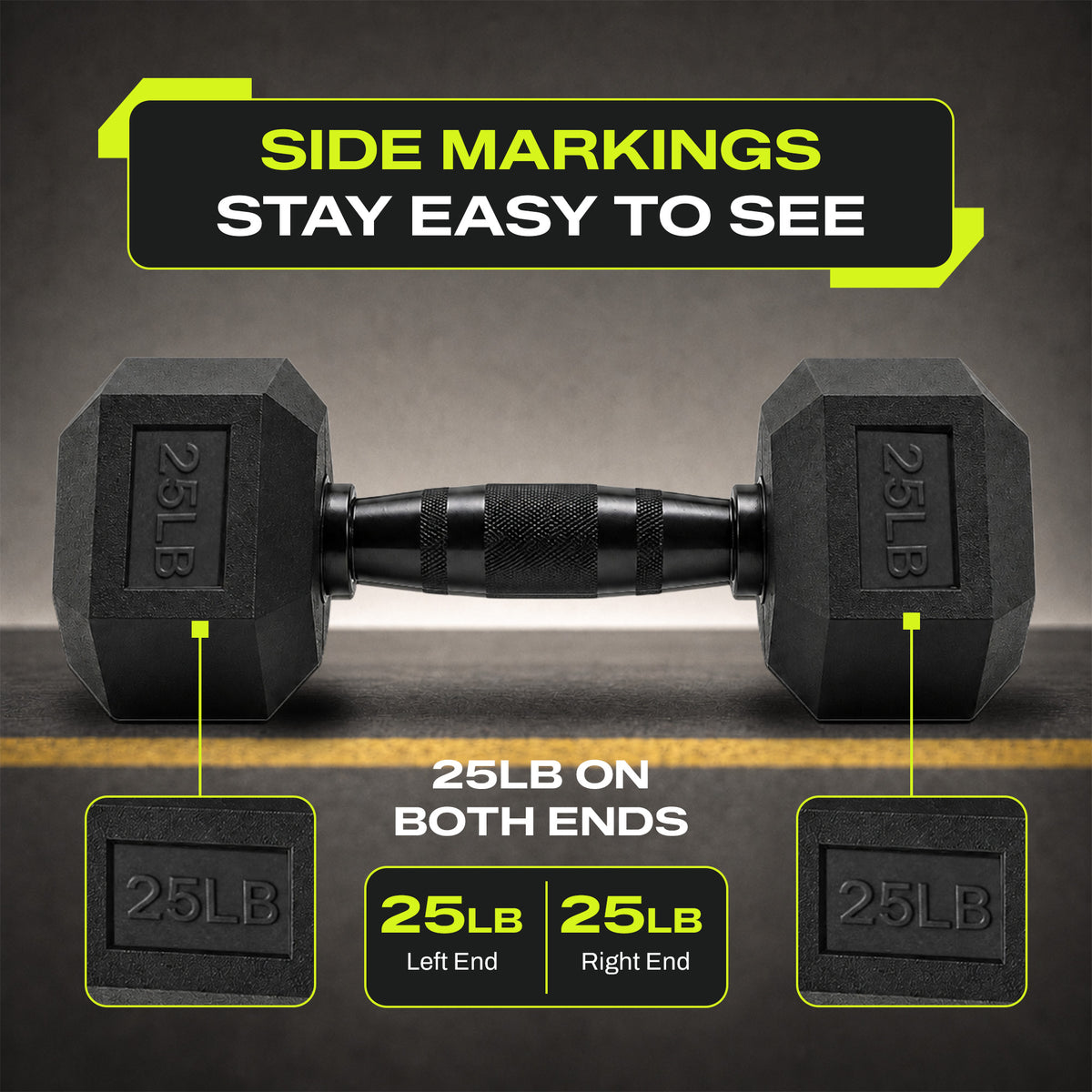 Aurorafy Hex Dumbells, Rubber Encased Strength Training Weight Set, 25 lb Pair