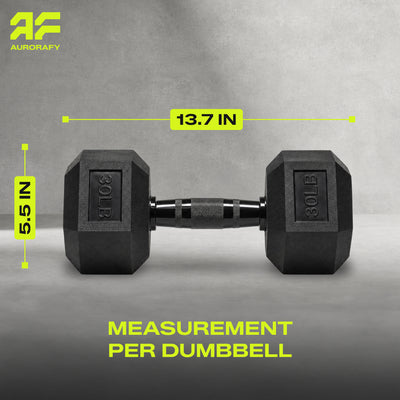 Aurorafy Hex Dumbells, Rubber Encased Strength Training Weight Set, 30 lb Pair