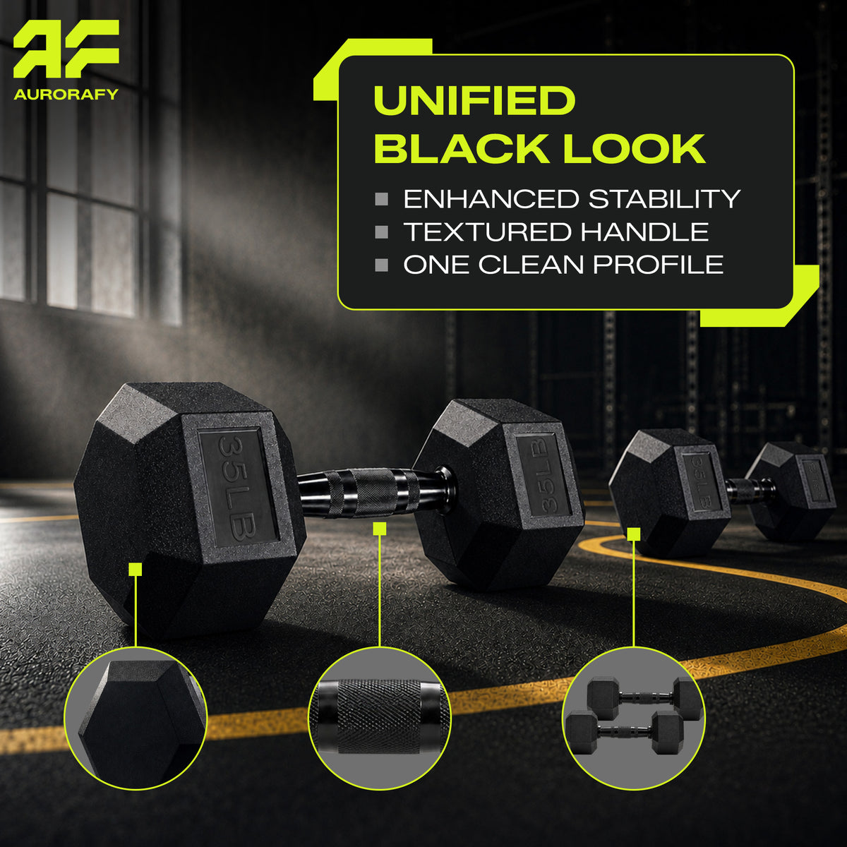 Aurorafy Hex Dumbells, Rubber Encased Strength Training Weight Set, 35 lb Pair - VMInnovations