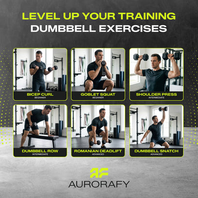 Aurorafy Hex Dumbells, Rubber Encased Strength Training Weight Set, 35 lb Pair - VMInnovations